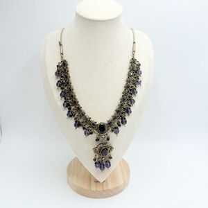 Vintage Victorian Amethyst Stones Rhinestones Adjustable Necklace